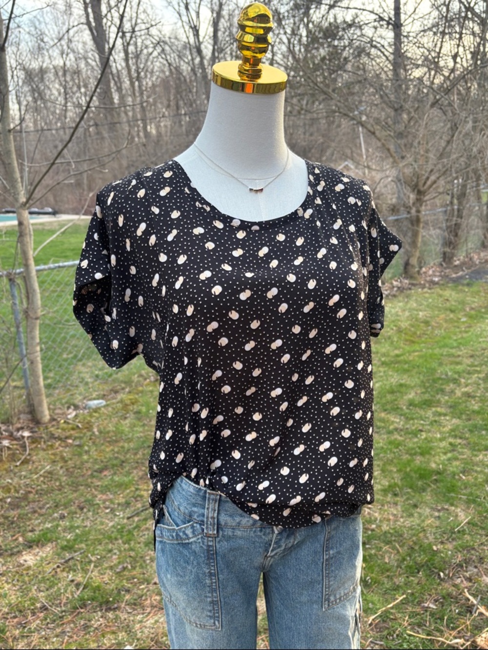 Pleione Black Dot & Cream Spot Short Sleeve